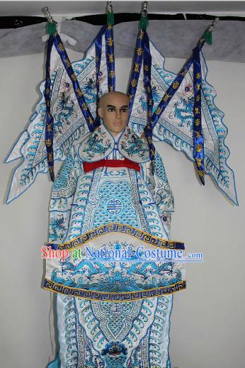 Chinese Ancient Zhao Yun Opera Costumes and Flags Complete Set