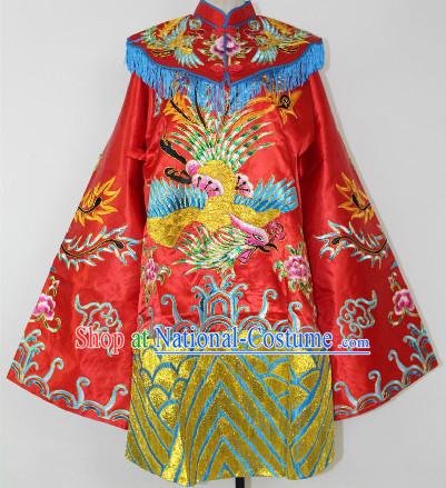 Chinese Ancient Red Embroidered Phoenix Wedding Robe for Brides