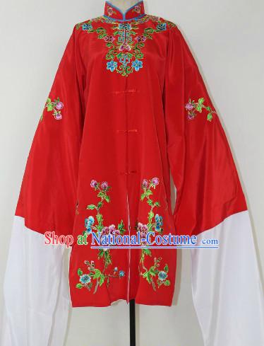 Chinese Ancient Red Embroidered Flower Long Robe for Women