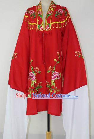 Chinese Ancient Red Embroidered Flower Opera Hua Dan Dresses