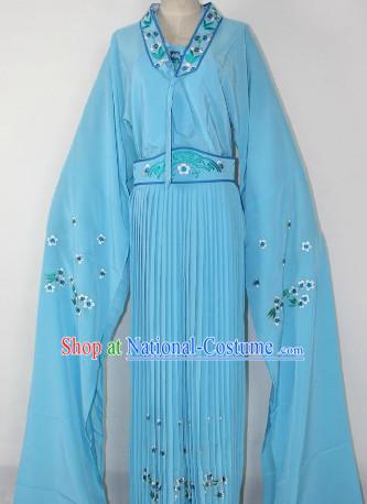 Chinese Ancient Blue Long Sleeves Dance Costumes