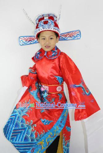 Traditional Chinese Stage Official Costumes and Hat for Children