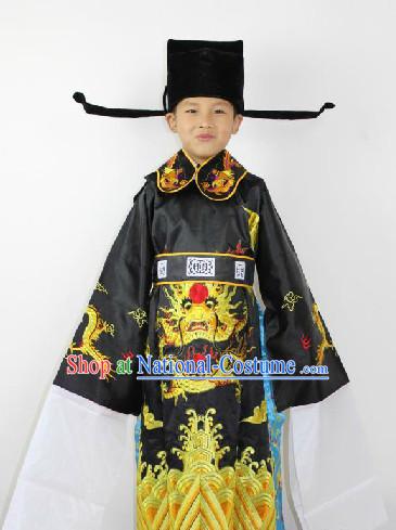 Traditional Chinese Stage Guan Gong Costumes and Hat for Children