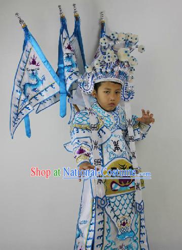 Traditional Chinese Beijing Opera Armor Costumes and Hat Complete Set for Kids