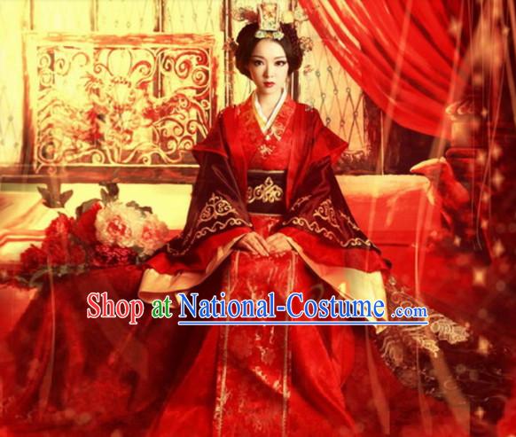 Han Dynasty Wedding Dress and Hair Decorations Complete Set