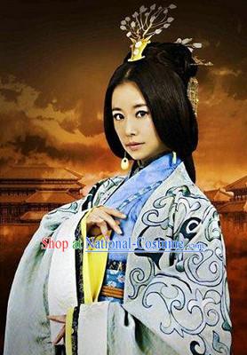 Ancient Chinese Han Dynasty Empress Dresses and Hair Decoration Complete Set