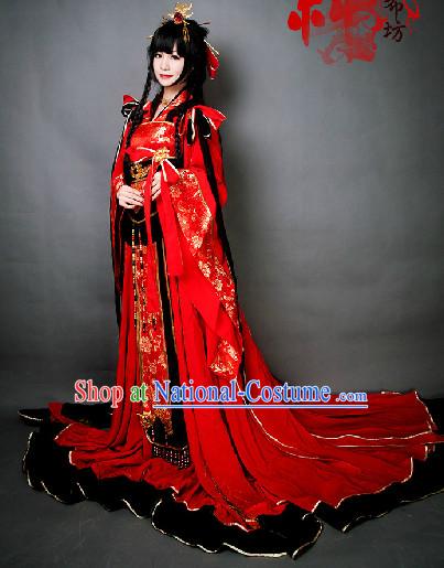 Red Chinese Princess BJD Hanfu Cosplay Costumes and Headdress Complete Set