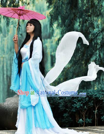 Blue and White Fairy Costumess and Umbrella Complete Set