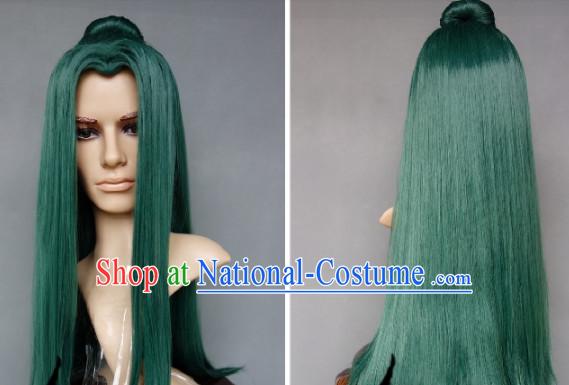 Ancient Swordsman Cosplay Deep Green Long Wig for Men