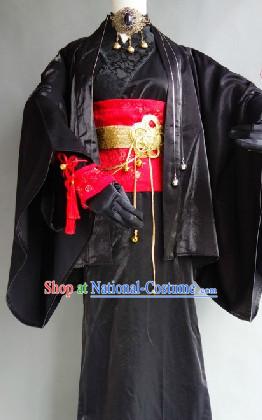 Black Classical Japanese Kimono Costumes for Men