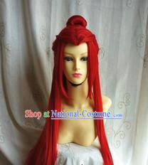 Ancient Chinese Style Long Red Cosplay Wig for Men