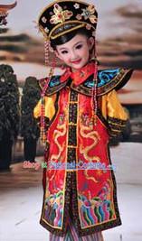 Ancient Chinese Empress Costumes and Hat Full Set for Children