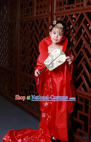 High Collar Chinese Traditional Red Princess Costumes for Kids