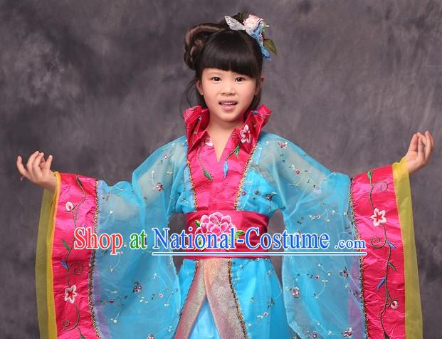 Blue Long Trail Ancient Chinese Princess Costume for Kids