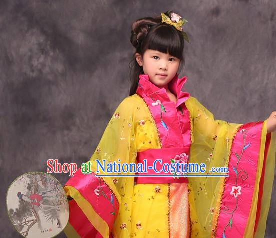 Yellow Long Trail Ancient Chinese Princess Costumes for Kids