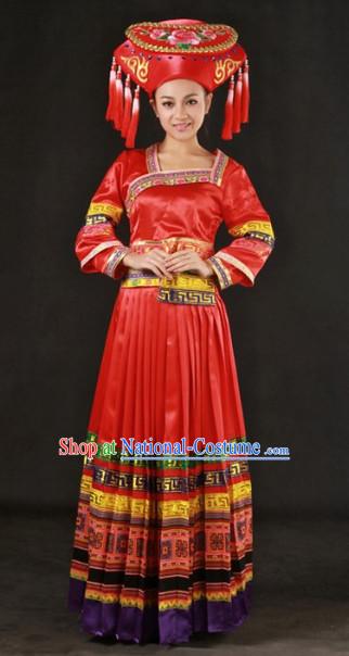 Miao People Wedding Dress and Hat Complete Set for Brides