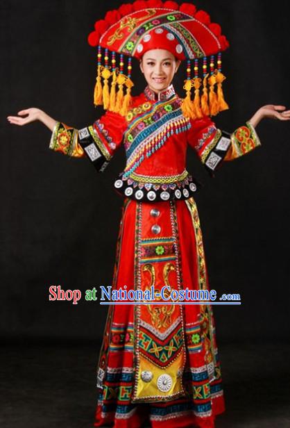 Miao People Wedding Dresses and Hat Complete Set for Brides