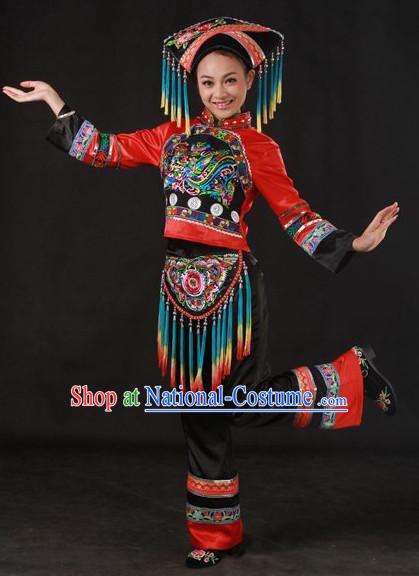 Folk Miao People Uniform and Hat Complete Set for Girls