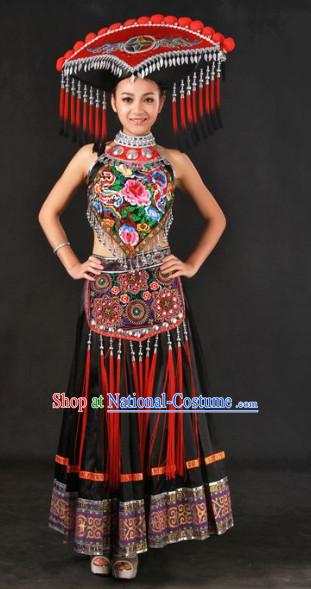 Zhuang Ethnic Minority Female Clothing and Hat Complete Set