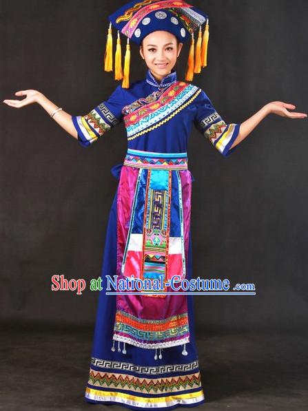 Zhuang Ethnic Minority Singer Costumes and Hat Complete Set