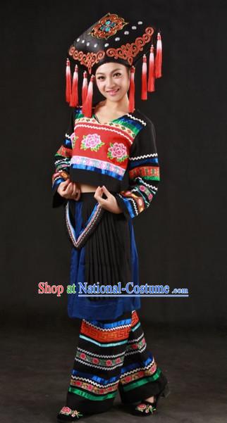 Zhuang Ethnic Minority Clothes and Headgear Complete Set