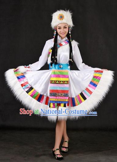 The Chinese Tibetan Ethnic Minority Clothing and Headwear Complete Set