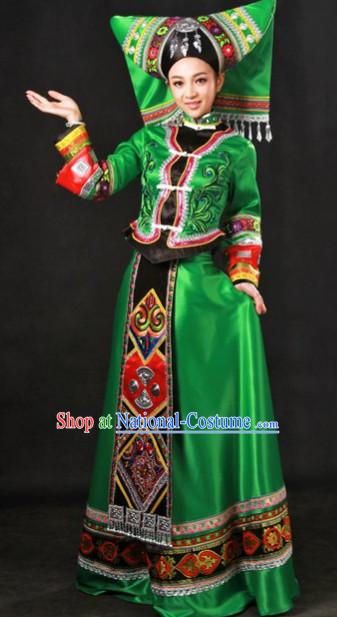 Top Zhuang Ethnic Minority Clothes and Hat Complete Set