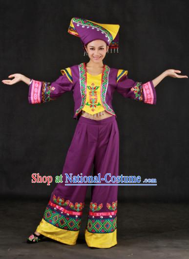 Zhuang People Clothes and Headwear Full Set