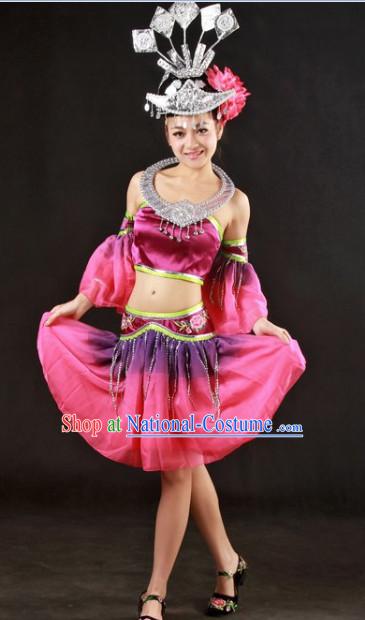 Miao People Dance Costumes and Headwear Full Set