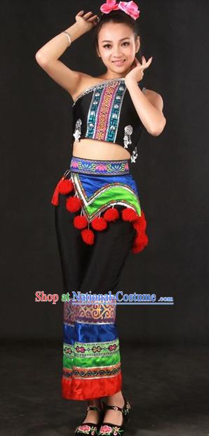 Yao Ethnic Minority Stage Costumes and Hat for Girls