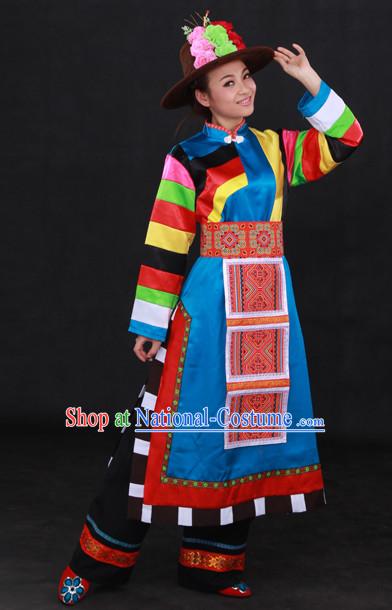 Tu Ethnic Minority Stage Costumes and Hat for Girls