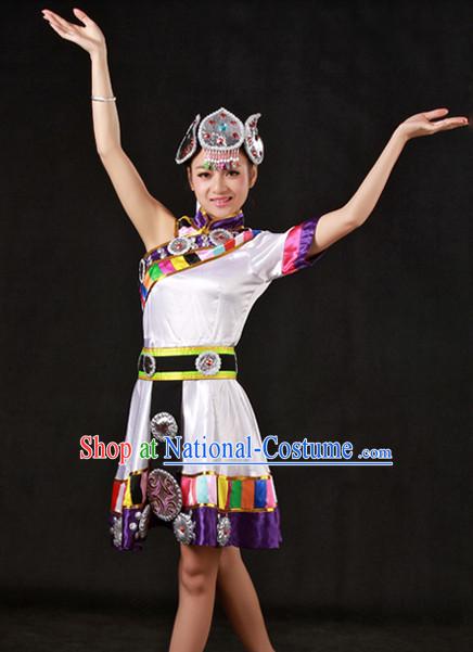 Traditional Chinese Tibetan Dance Costumes and Headwear for Women