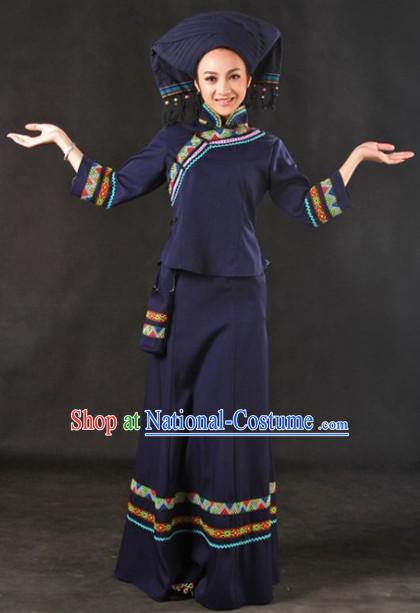 Traditional Chinese Zhuang Dance Costumes Outfit