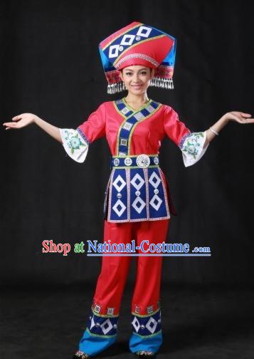 Chinese Zhuang Costumes and Hat Complete Set