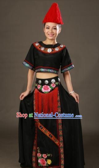 Chinese Yilao Ethnic Minority Costumes and Hat Complete Set