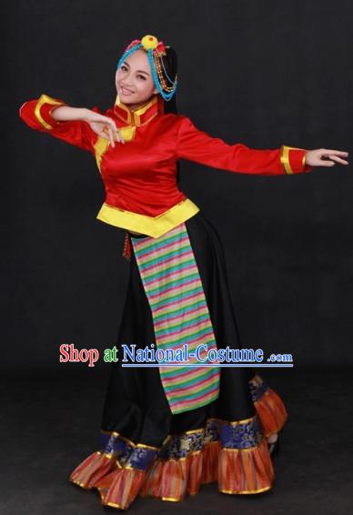 Tibetan Folk Costume and Headwear Complete Set for Girls