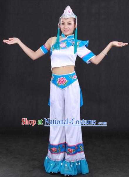 Yi Minority Folk Costumes and Hat Complete Set for Girls