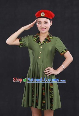 Female Solider Modern Dance Costumes and Hat for Girls