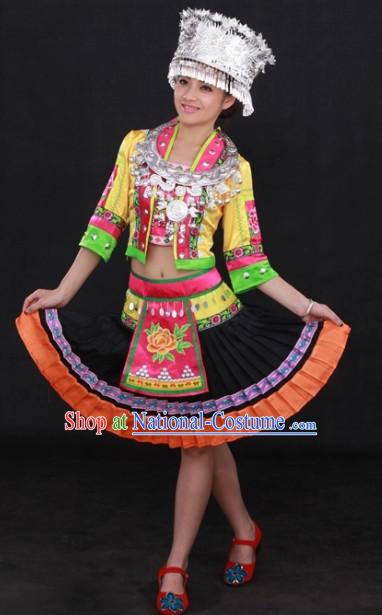 Hani Ethnic Traditional Dresses and Silver Hat Complete Set for Women