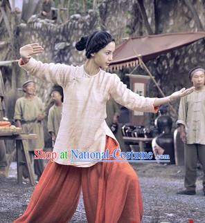 Traditioal Kung Fu Lady Flax Costumes Complete Set