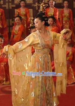 Tang Palace Dancing Costumes and Headwear Complete Set