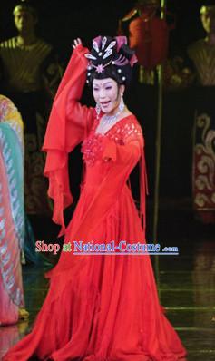 Red Chinese Classical Dance Costumes and Hair Accessories Complete Set