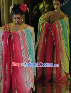 Wide Sleeves Chinese Classical Dance Costumes and Hair Accessories Complete Set