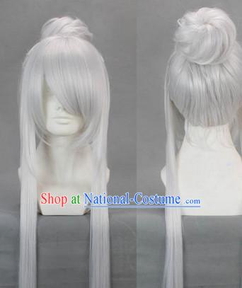 Ancient Chinese White Long Wig for Men