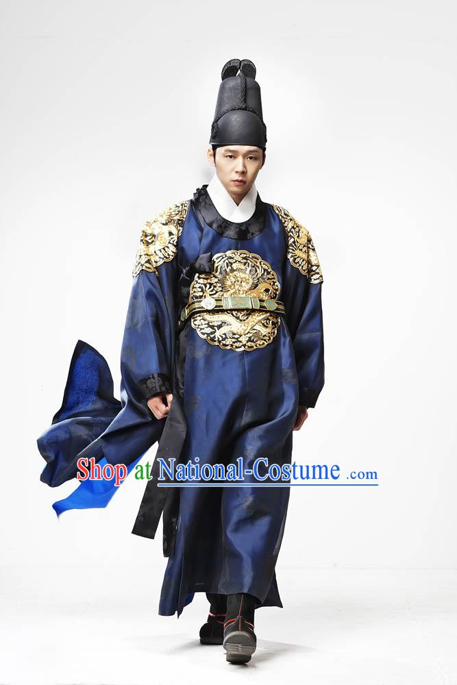 Ancient Korean Palace Imperial Emperor Costumes and Hat Complete Set