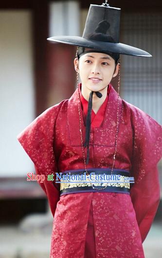 Ancient Korean Red Clothes and Black Hat Complete Set