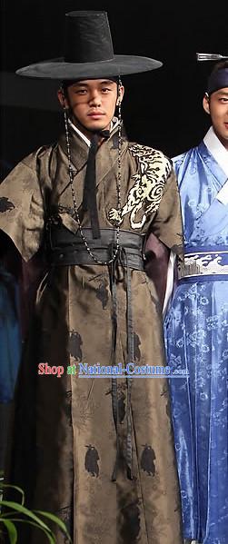 Ancient Korean Top Offiical Costumes and Hat Complete Set