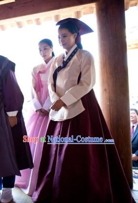 Korean Traditional Palace Female Official Clothes and Headwear Complete Set