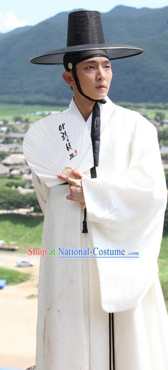 Korean Traditional White Dresses and Hat for Men