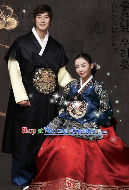 Korean Traditional Husband and Wife Tang Style Clothes 2 Sets